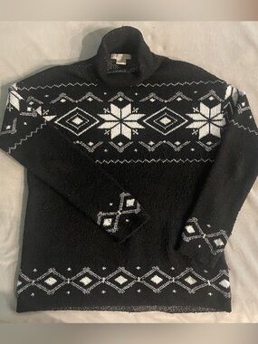 Christian Siriano Black and White Fair Isle Turtleneck Sweater